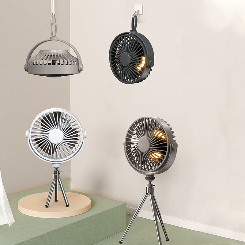 The Apex Tri-Pod Fan: Portable Camping Fan with LED Light, Remote Control, Removable Legs, & Overhead Hanging Option